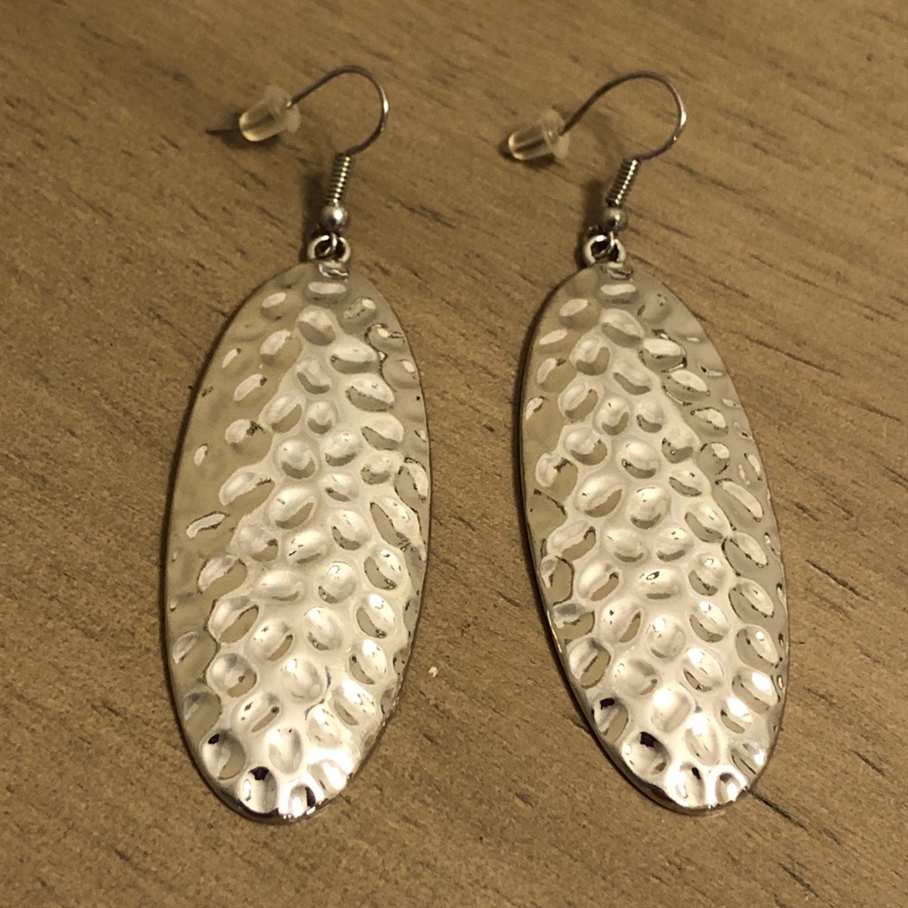 Silver Tone Hammered Style Dangle Earrings
